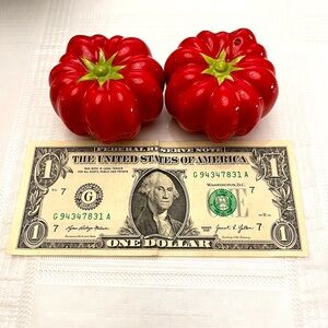 🍅Heirloom Ugly Tomato Ceramic Salt & Pepper Shakers Excellent!